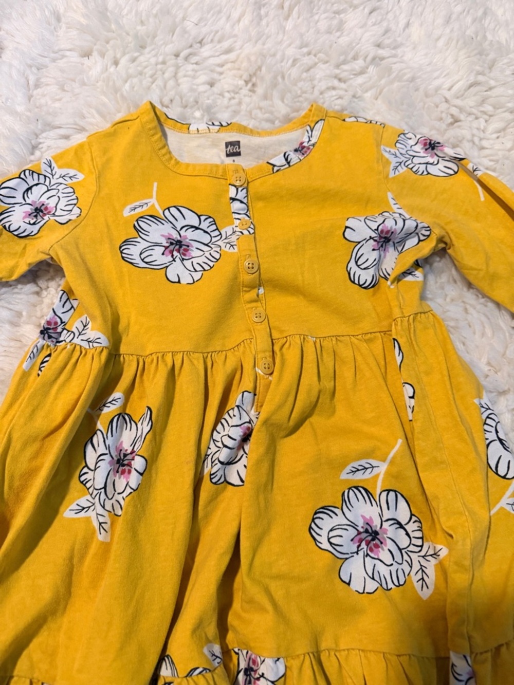 Tea Yellow Floral Tiered Dress with Button Front - Picture 2 of 5